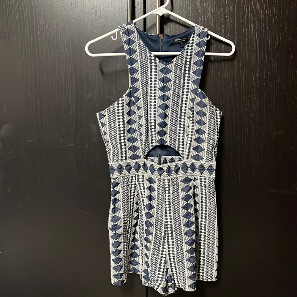 Romeo & Juliet Keyhole Romper - Blue and White - Small